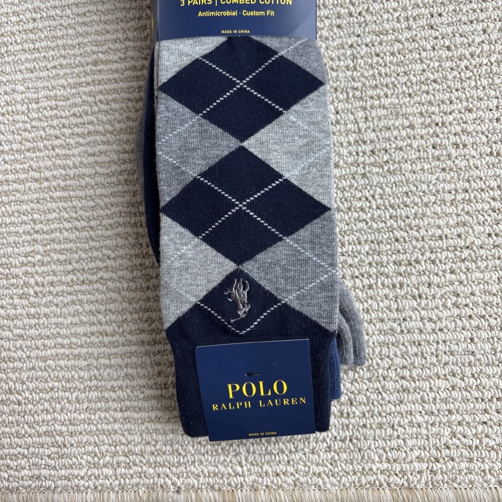 POLO Ralph Lauren 3 Pairs Combed Cotton Custom Fit US Men Socks 13-16 NEW - Picture 2 of 9
